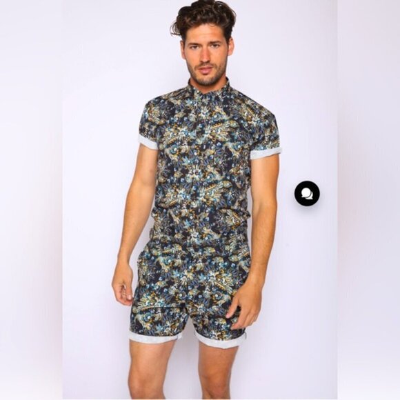 NWOT Romperjack BOHEMIAN short sleeve shorts button down lightweight jumpsuit L - Picture 2 of 11